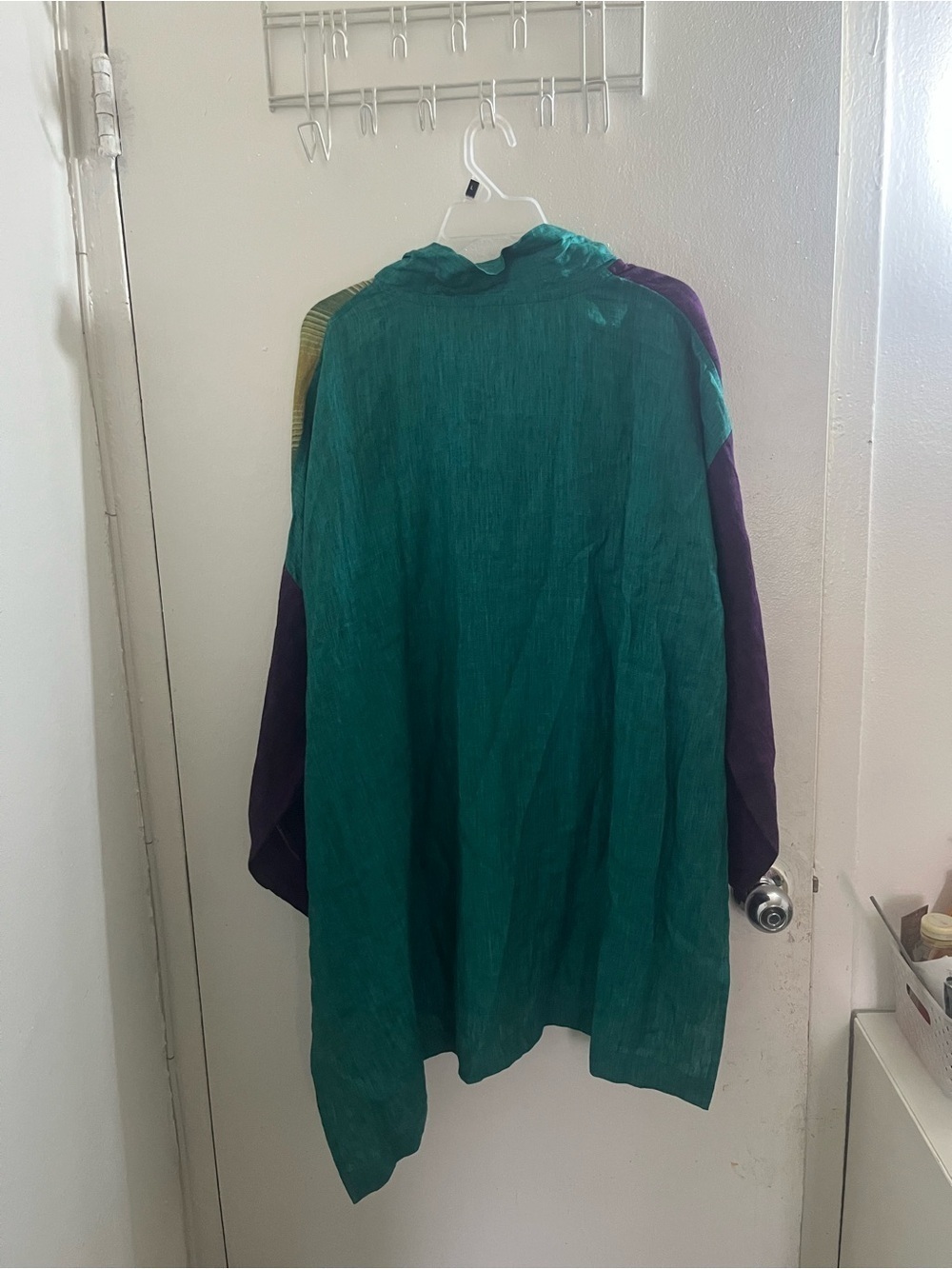 Mara Gibbucci Teal Lightweight Button plaid patch work Front Top - Picture 3 of 7
